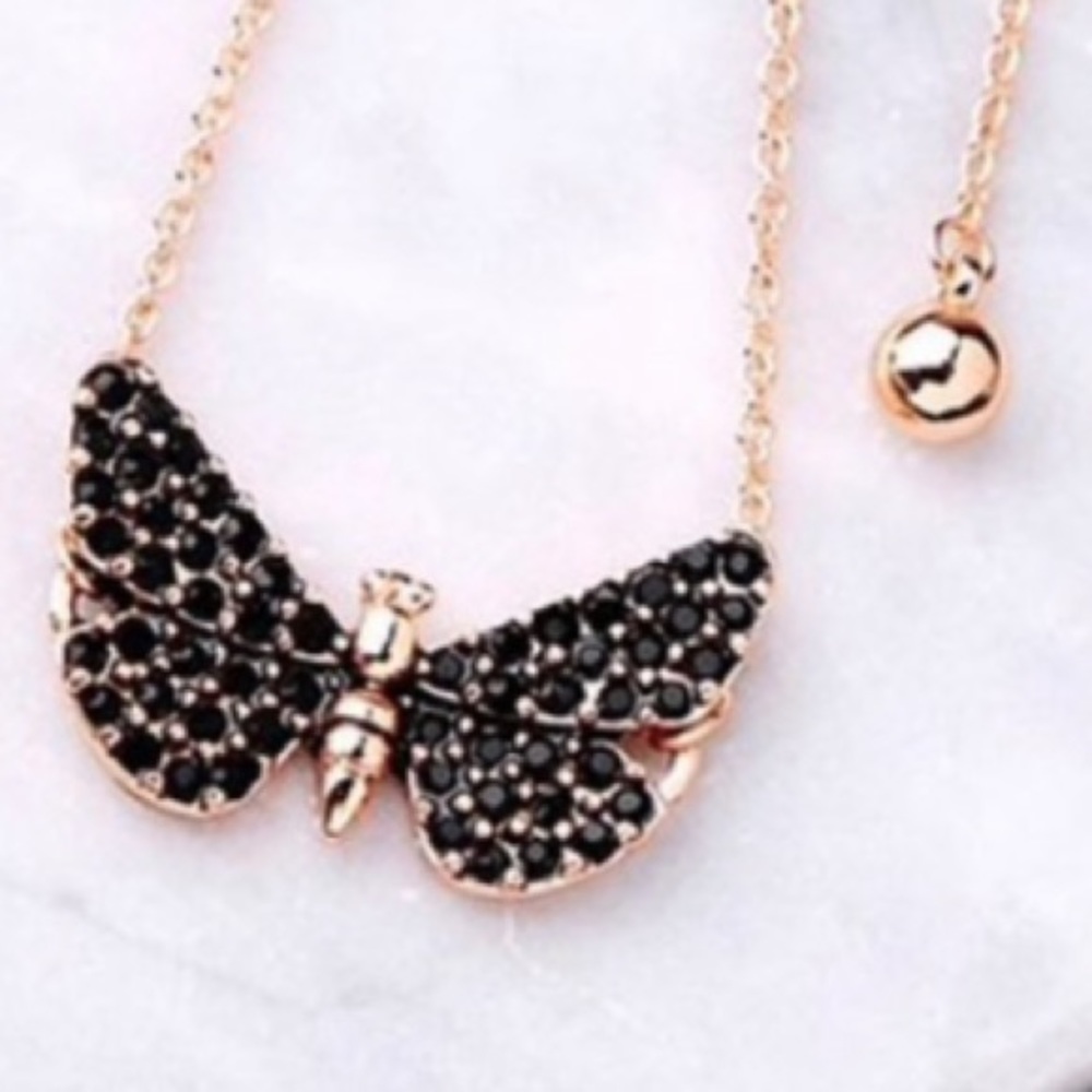 Black Crystal & Rose Goldtone Butterfly Bracelet
